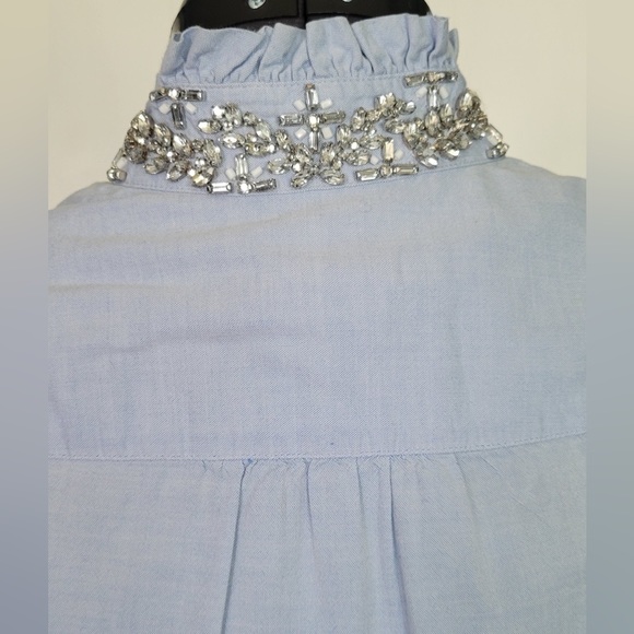 J. Crew Women's Cotton Chambray Denim Short Sleeve Blouse Rhinestone Sz 00 - Picture 2 of 9